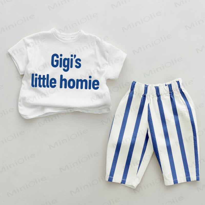 GIGI'S LITTLE HOMIE Baby Blue Vertical Striped 2-piece Set - White&Blue - 2-3T - image 1
