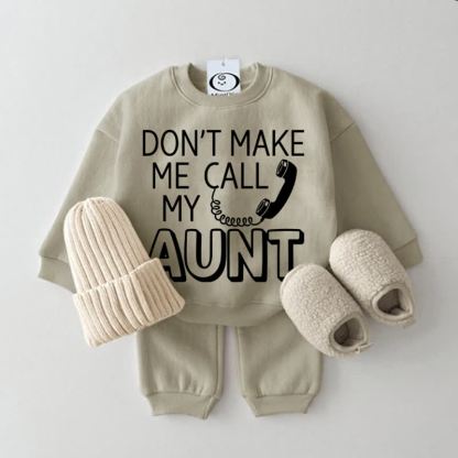 DON'T MAKE ME CALL MY AUNT Baby Grey Green Sweatshirt 2-piece Set - Grey Green - 2-3T - image 1