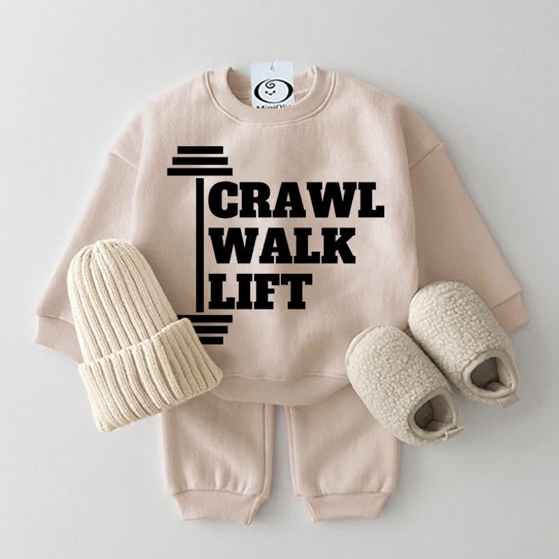 CRAWL WALK LIFT Baby Beige Sweatshirt 2-piece Set - Beige - 2-3T - image 1