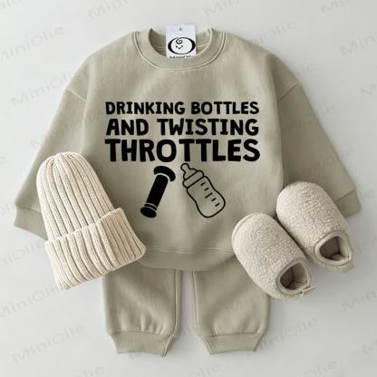 DRINKING BOTTLES AND TWISTING THROTTLES Baby Sweatshirt 2-piece Grey Green Set - Grey Green - 2-3T - image 1