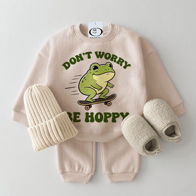 DON'T WORRY BE HOPPY Baby Beige Sweatshirt 2-piece Set - Beige - 2-3T - image 1