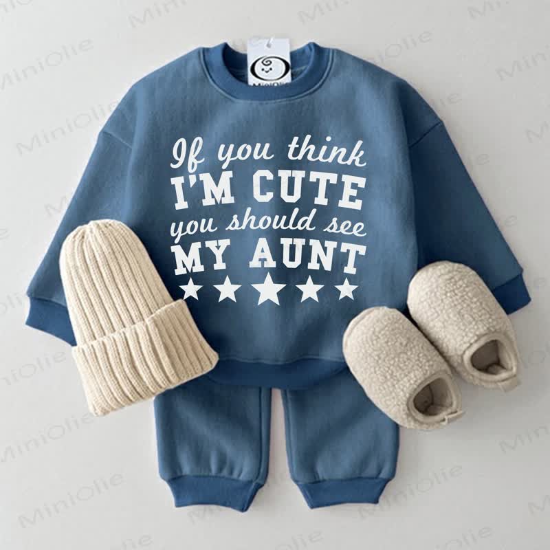 IF YOU THINK I'M CUTE YOU SHOULD SEE MY AUNT Baby Sweatshirt 2-piece Blue Set - Blue - 2-3T - image 1