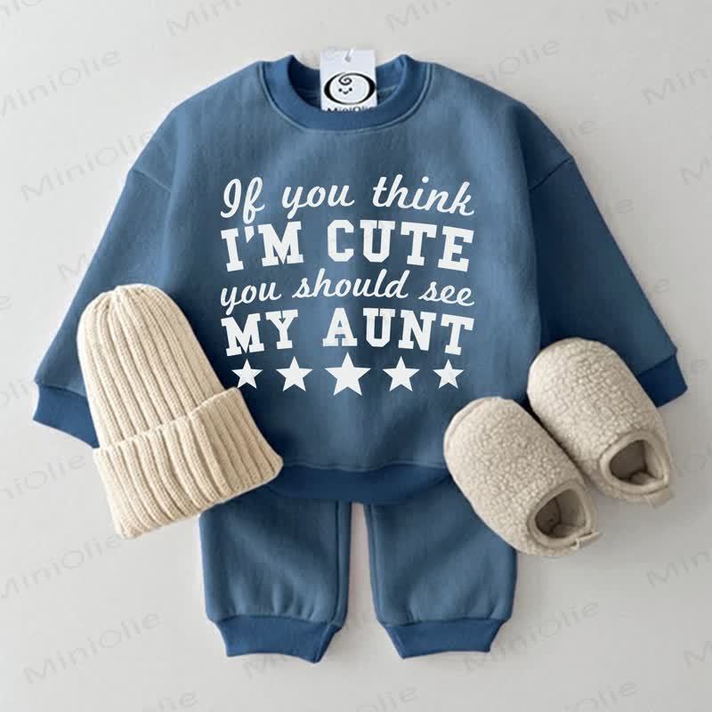 IF YOU THINK I'M CUTE YOU SHOULD SEE MY AUNT Baby Sweatshirt 2-piece Blue Set - Blue - 2-3T - image 1