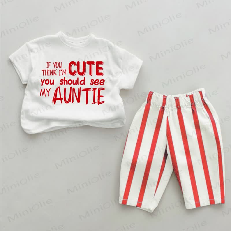 IF YOU THINK I'M CUTE YOU SHOULD SEE MY AUNTIE Baby Red Striped Pants 2-piece Set - White&Red - 4-5T - image 1