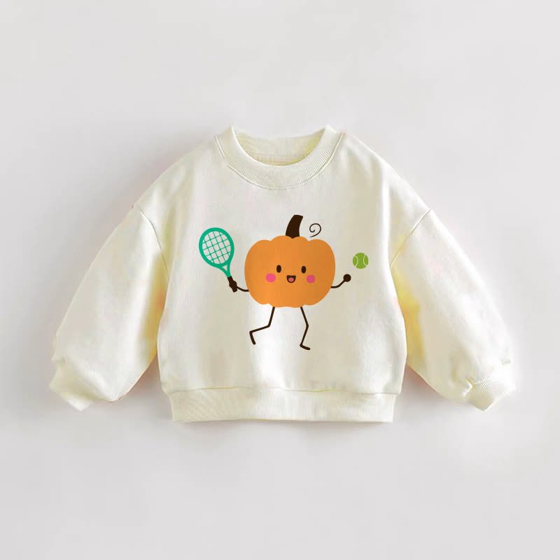 Baby Toddler Pumpkin and Tennis Cream Sweatshirt - Cream - 3-5T - image 1