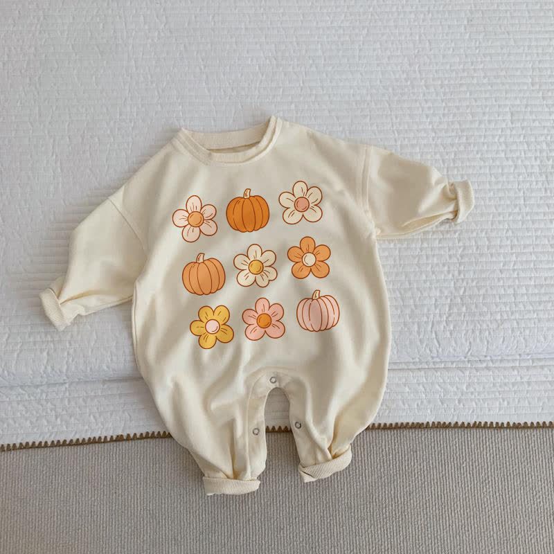 Baby Flower and Pumpkin Beige Romper - Beige - 2-3T - image 1