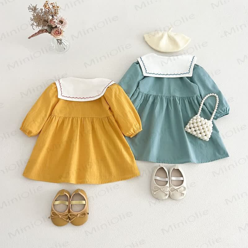 Little Girl Vintage Embroidered Collar Long Sleeve Dress - image 4
