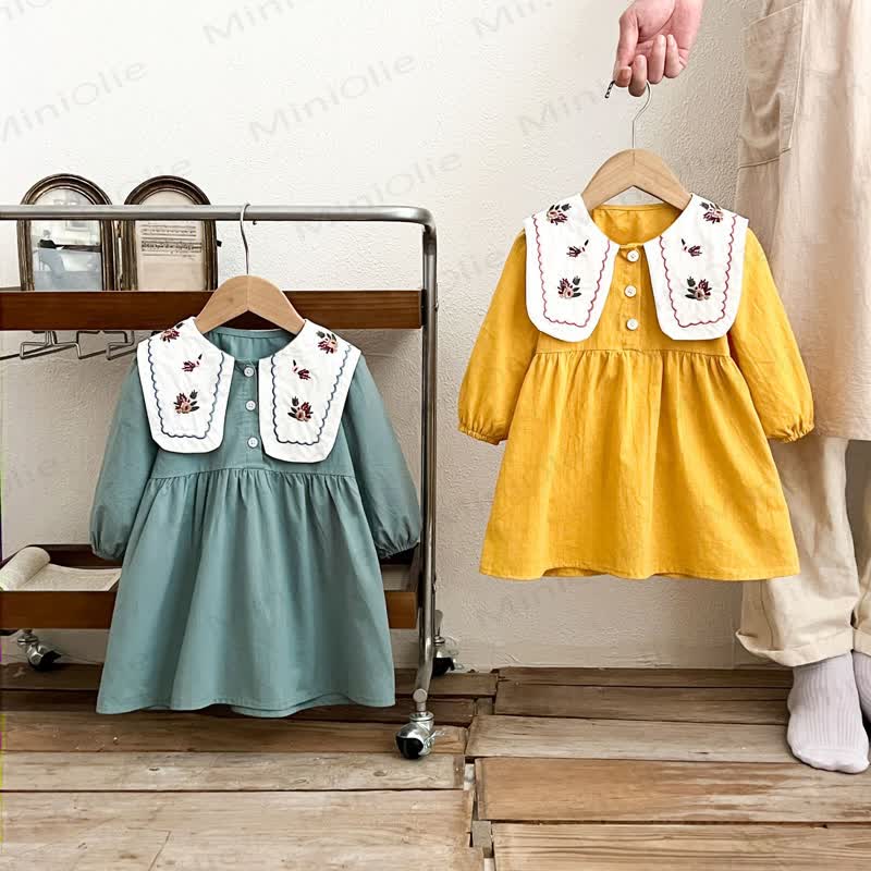 Little Girl Vintage Embroidered Collar Long Sleeve Dress - image 3