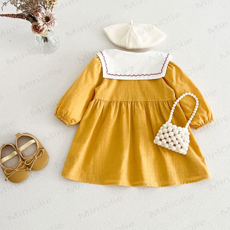 Little Girl Vintage Embroidered Collar Long Sleeve Dress - image 8