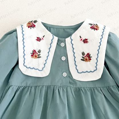Little Girl Vintage Embroidered Collar Long Sleeve Dress - image 9