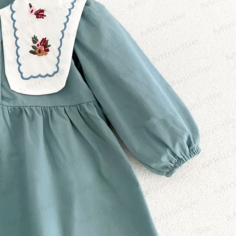 Little Girl Vintage Embroidered Collar Long Sleeve Dress - image 10