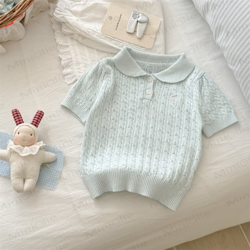 Toddler Girl Bow Knit T-Shirt - Blue - 8-9T - image 5