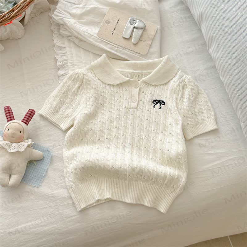 Toddler Girl Bow Knit T-Shirt - Beige - 8-9T - image 6