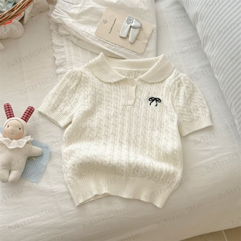 Toddler Girl Bow Knit T-Shirt - Beige - 8-9T - image 6