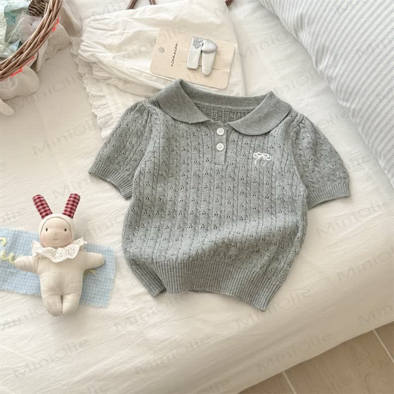 Toddler Girl Bow Knit T-Shirt - Gray - 8-9T - image 7