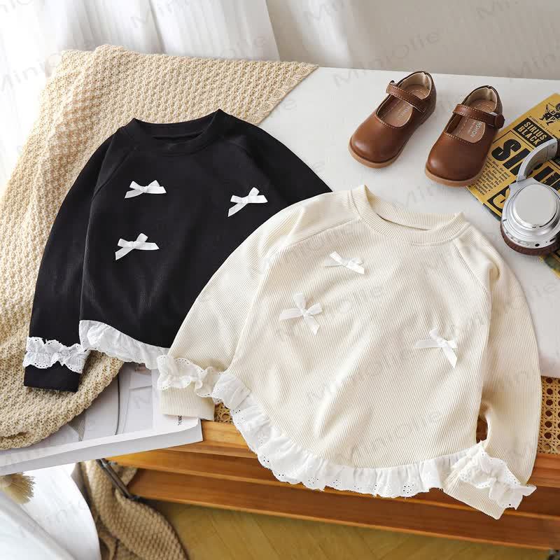 Toddler Girl Sweet Bow Lace Long Sleeve Tee - image 2