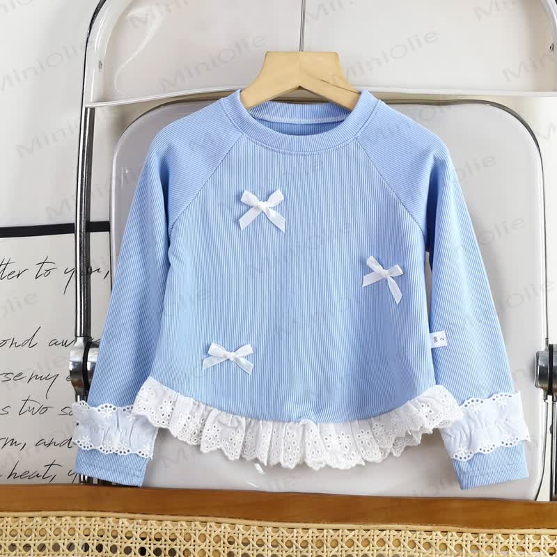 Toddler Girl Sweet Bow Lace Long Sleeve Tee - Blue - 10-11T - image 7