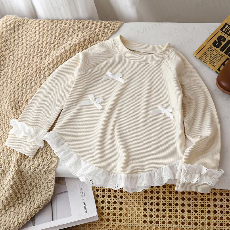 Toddler Girl Sweet Bow Lace Long Sleeve Tee - image 6