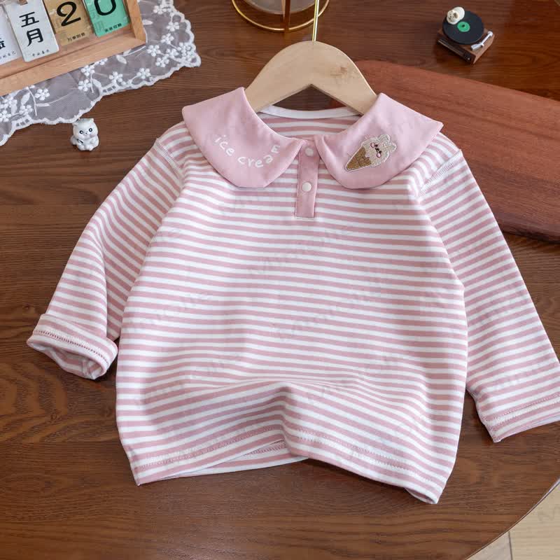 ICE CREAM Toddler Girl Striped Long Sleeve T-Shirt - Pink - 8-9T - image 3