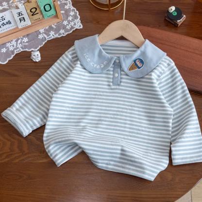 ICE CREAM Toddler Girl Striped Long Sleeve T-Shirt - Blue - 8-9T - image 4