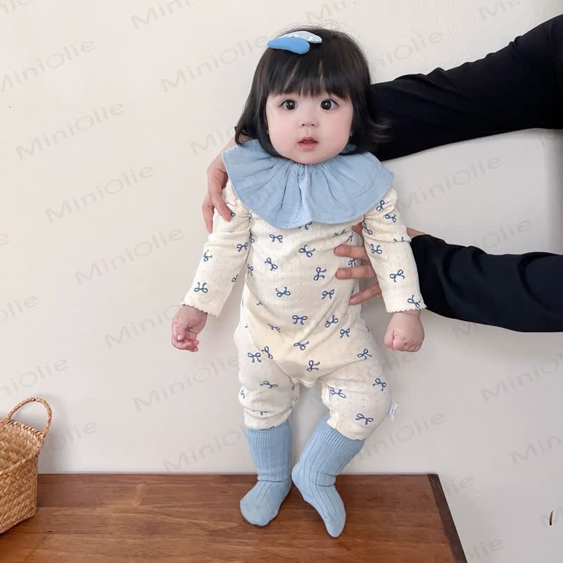 Baby Bow Print Cotton Romper (Without Bib and Socks) - image 2