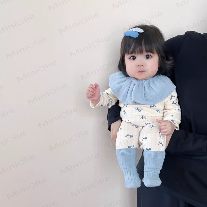 Baby Bow Print Cotton Romper (Without Bib and Socks) - image 3