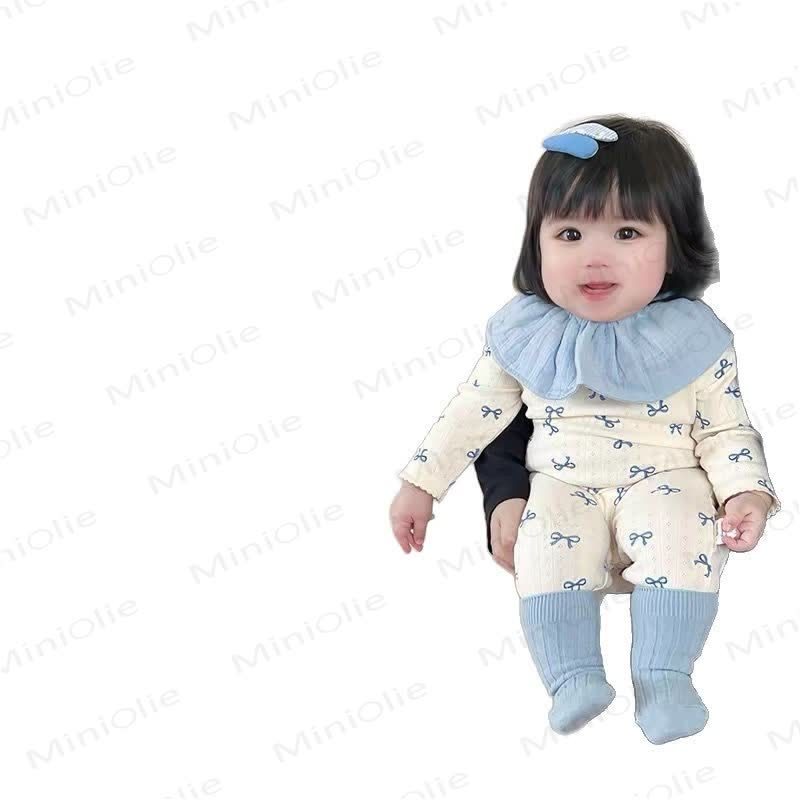 Baby Bow Print Cotton Romper (Without Bib and Socks) - image 4