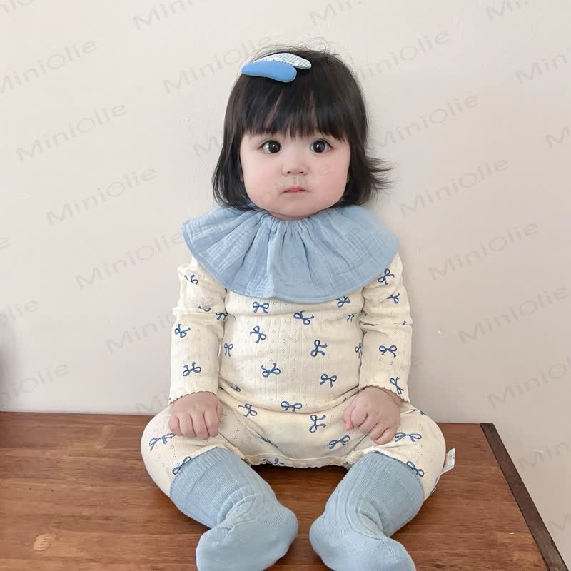 Baby Bow Print Cotton Romper (Without Bib and Socks) - image 6