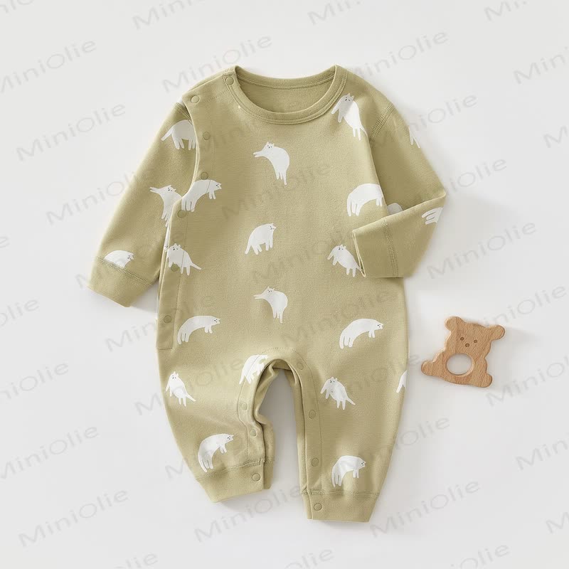 Baby Cotton Cartoon Print Long Sleeve Romper - Green Cat - 18-24M - image 2