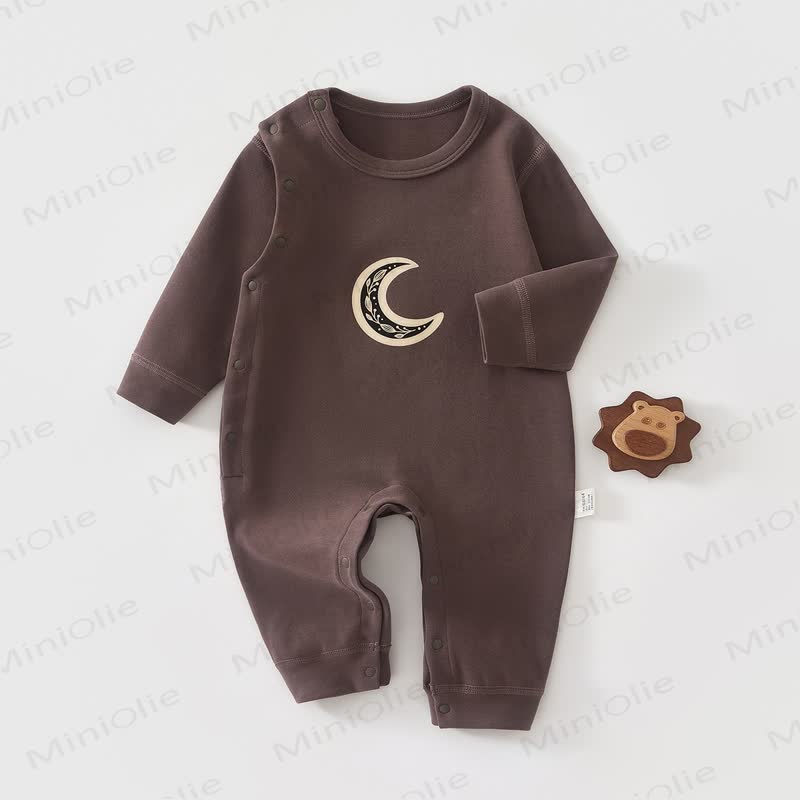 Baby Cotton Cartoon Print Long Sleeve Romper - Brown Moon - 18-24M - image 3