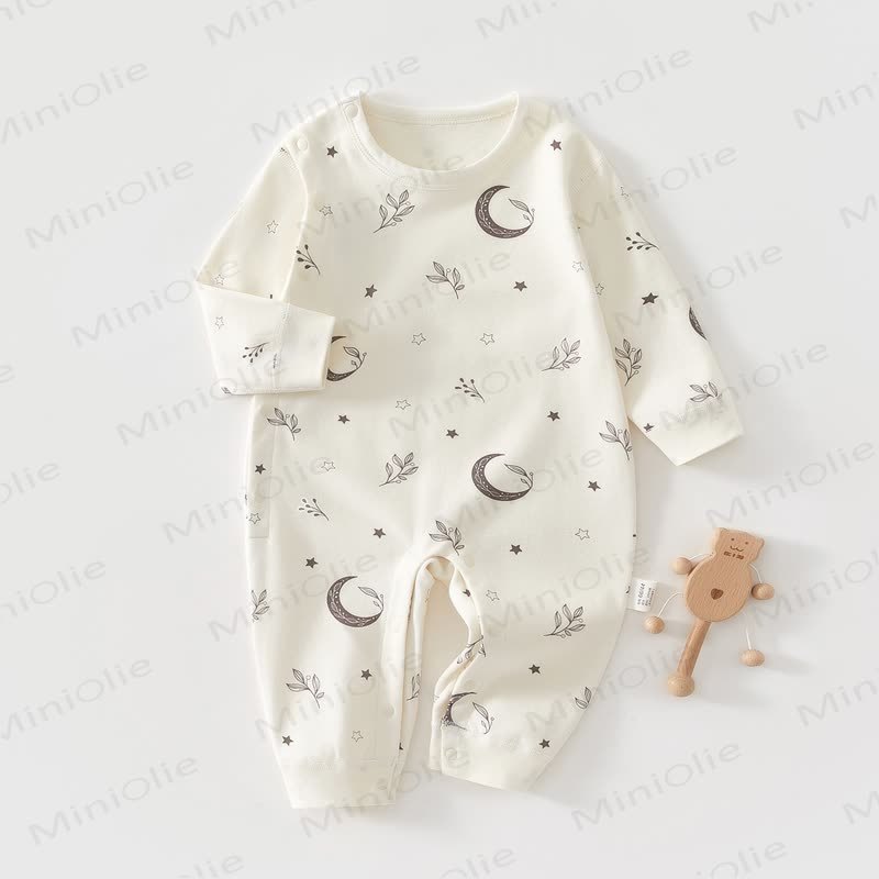 Baby Cotton Cartoon Print Long Sleeve Romper - Beige Moon - 18-24M - image 4