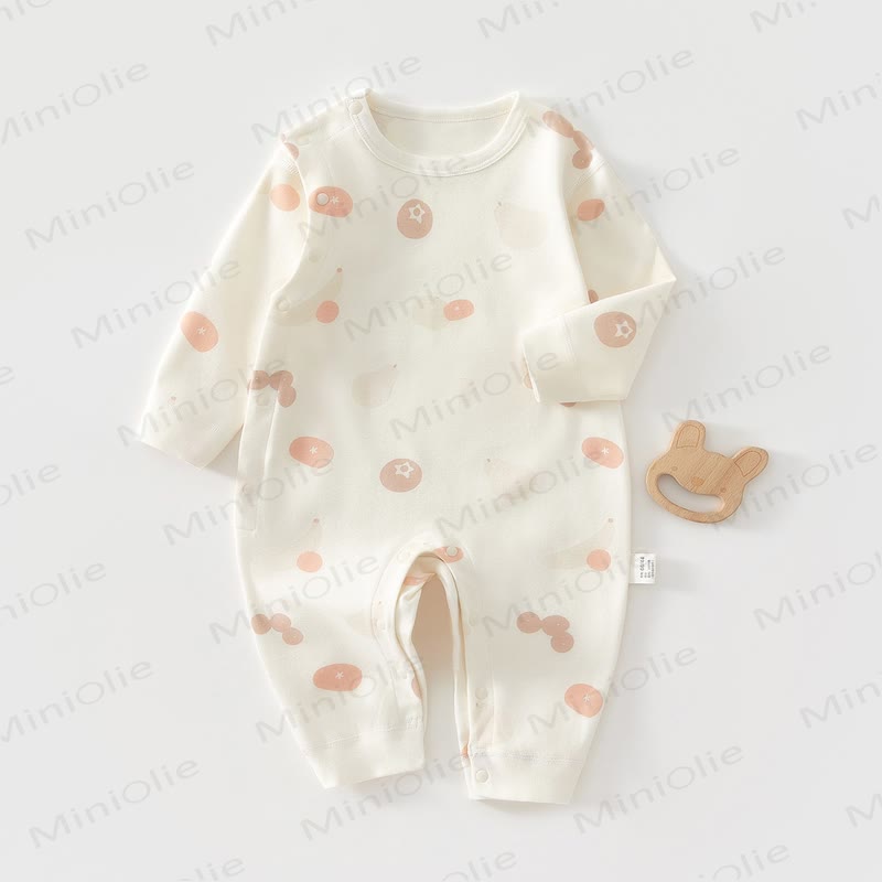 Baby Cotton Cartoon Print Long Sleeve Romper - Beige Fruit - 18-24M - image 6