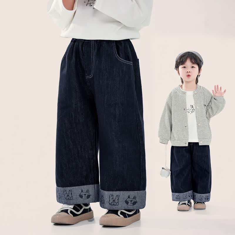 Toddler Girl Animal Embroidered Wide Leg Denim Pants - image 1