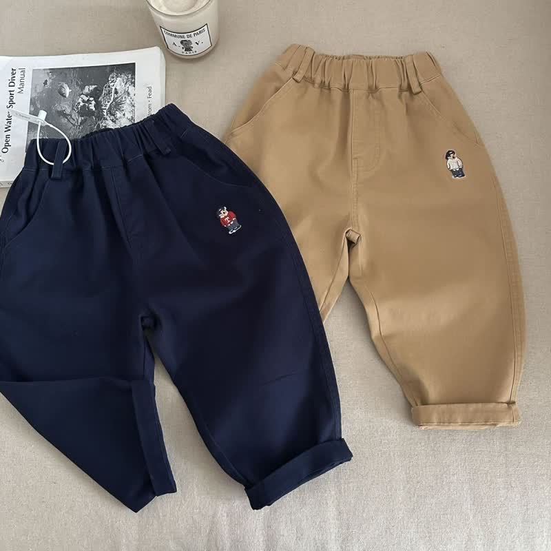 Toddler Solid Color Cartoon Embroidered Pants - image 5