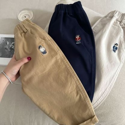 Toddler Solid Color Cartoon Embroidered Pants - image 7