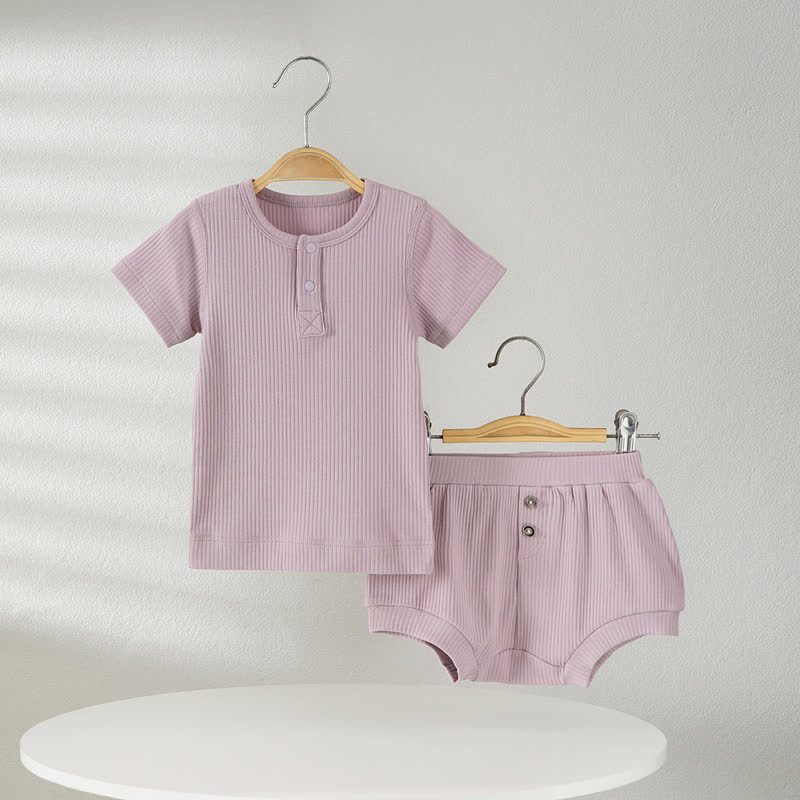 Baby Solid Color Ribbed Tee and Shorts 2-piece Pyjama Set - Purple - 2-3T - image 6