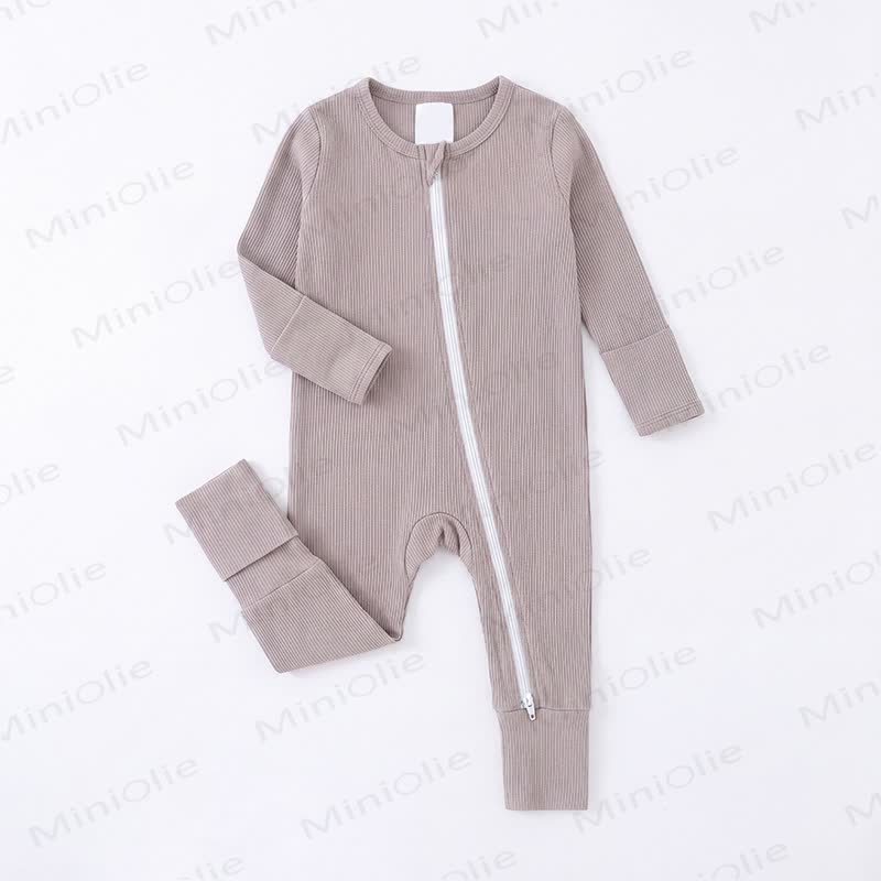 Baby Ribbed Solid Color Zip Romper - Gray - 3Y - image 3