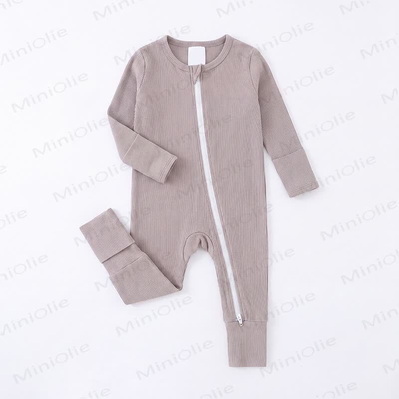 Baby Ribbed Solid Color Zip Romper - Gray - 3Y - image 3