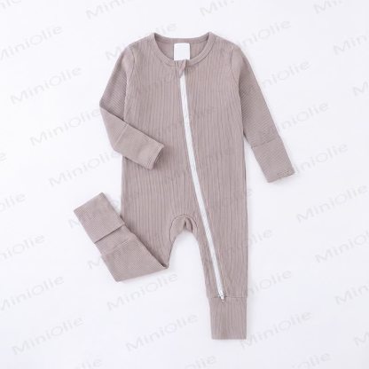 Baby Ribbed Solid Color Zip Romper - Gray - 3Y - image 3