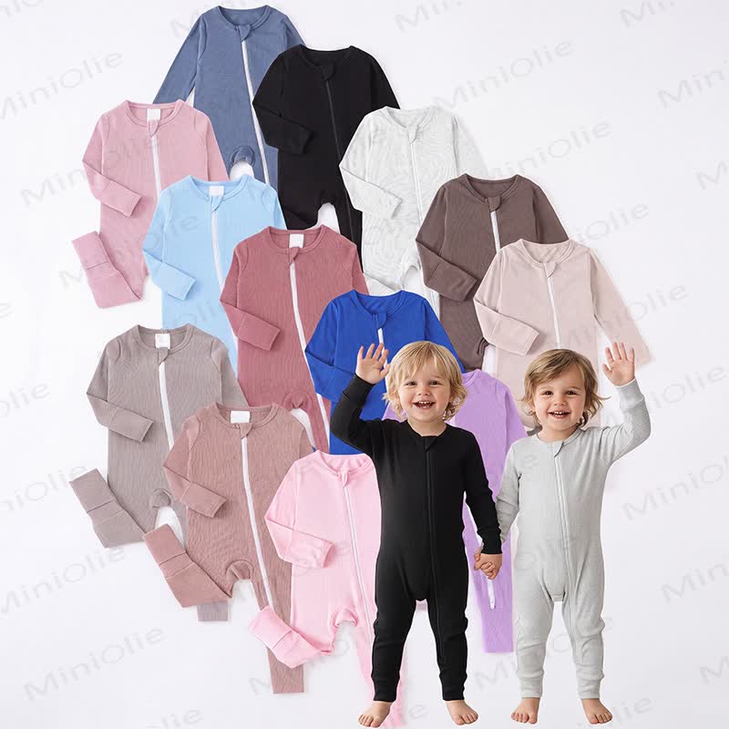 Baby Ribbed Solid Color Zip Romper - image 1