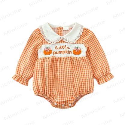 LITTLE PUMPKIN Baby Orange Gingham Smocked Bodysuit - image 8
