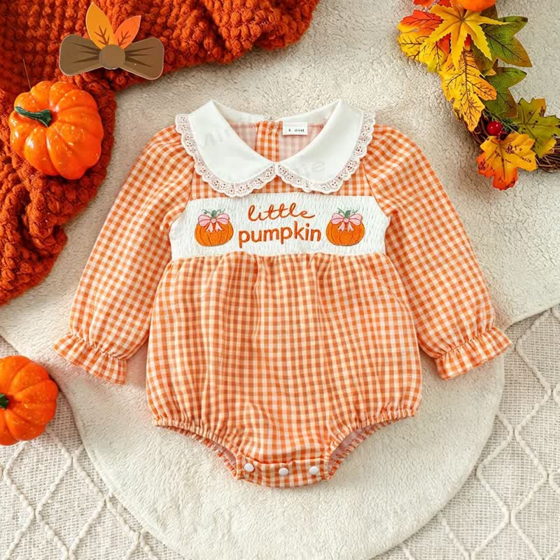 LITTLE PUMPKIN Baby Orange Gingham Smocked Bodysuit - image 1