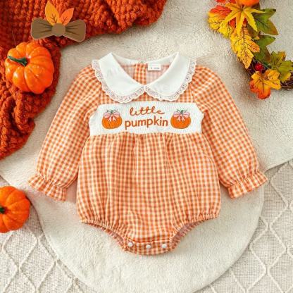 LITTLE PUMPKIN Baby Orange Gingham Smocked Bodysuit - image 1
