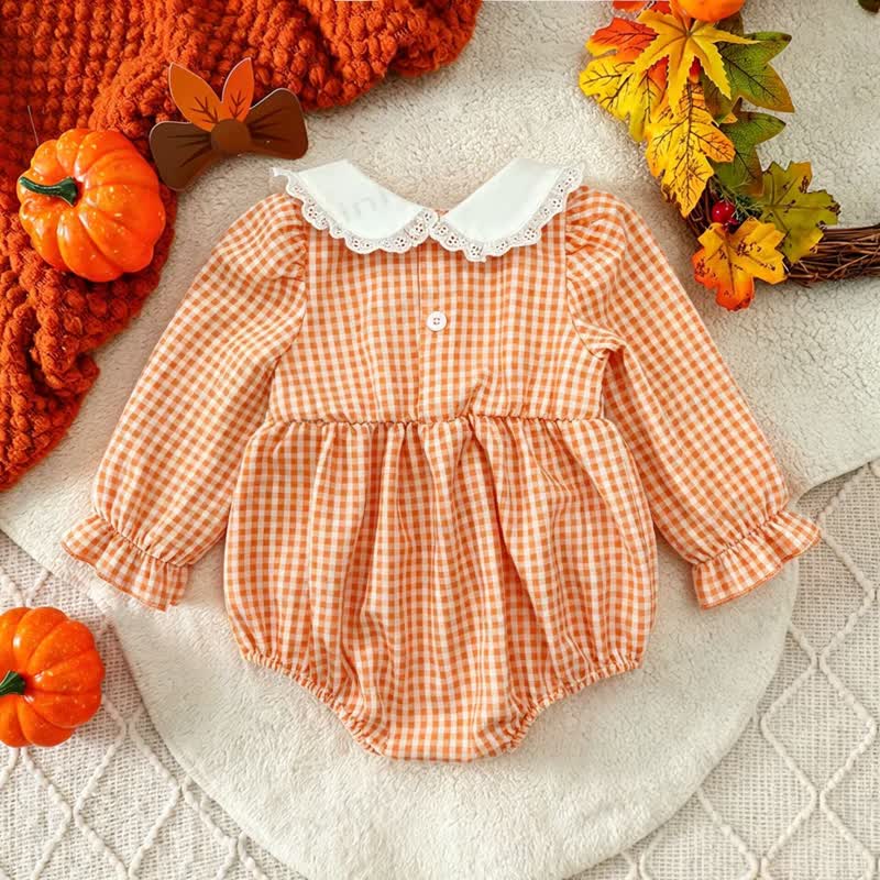 LITTLE PUMPKIN Baby Orange Gingham Smocked Bodysuit - image 2