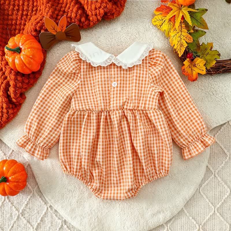 LITTLE PUMPKIN Baby Orange Gingham Smocked Bodysuit - image 2
