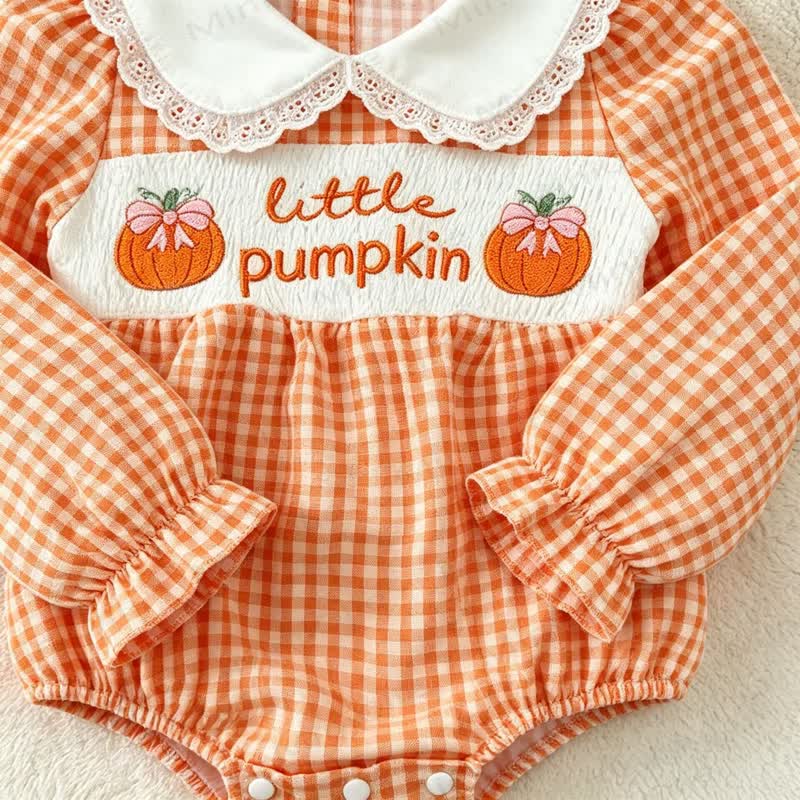 LITTLE PUMPKIN Baby Orange Gingham Smocked Bodysuit - image 5