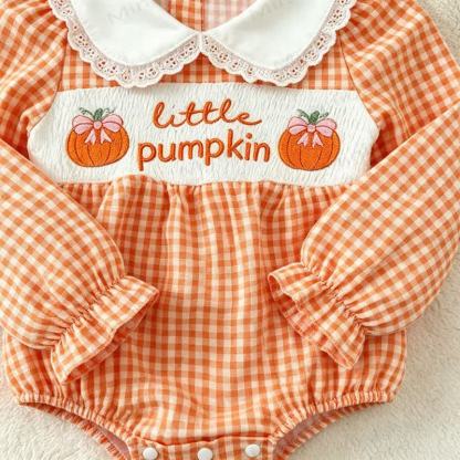 LITTLE PUMPKIN Baby Orange Gingham Smocked Bodysuit - image 5