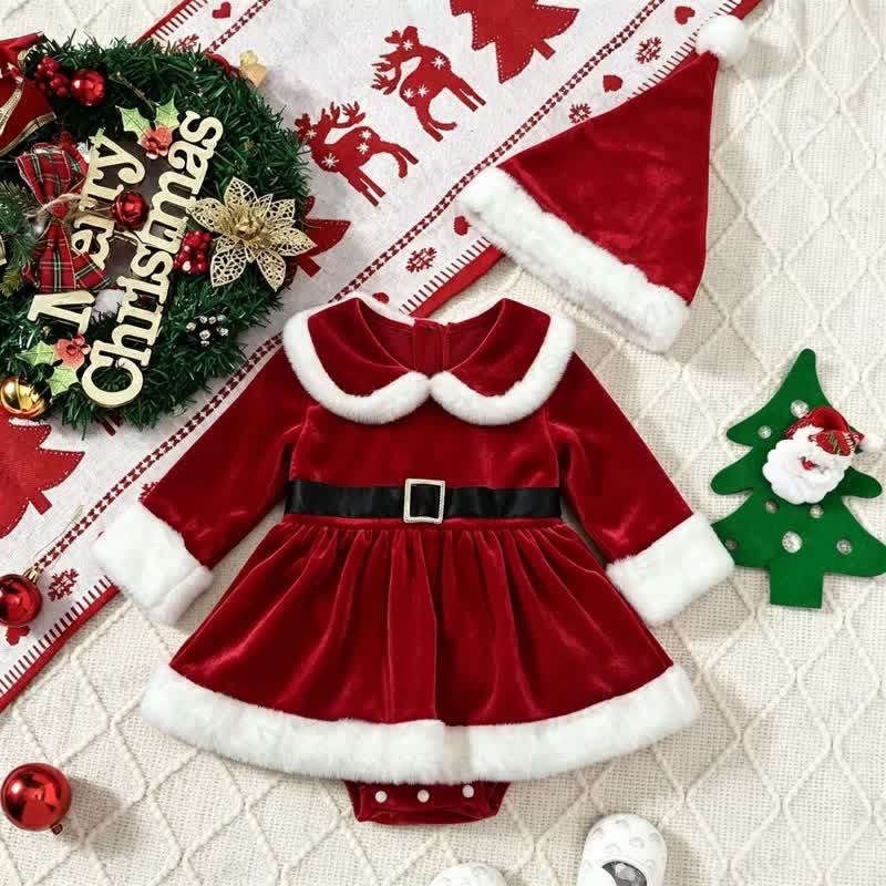 Baby Velvet Skirted Bodysuit with Hat - Red - 18-24M - image 1