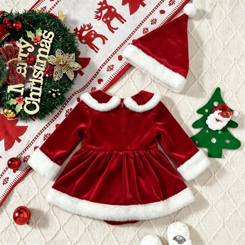 Baby Velvet Skirted Bodysuit with Hat - image 2