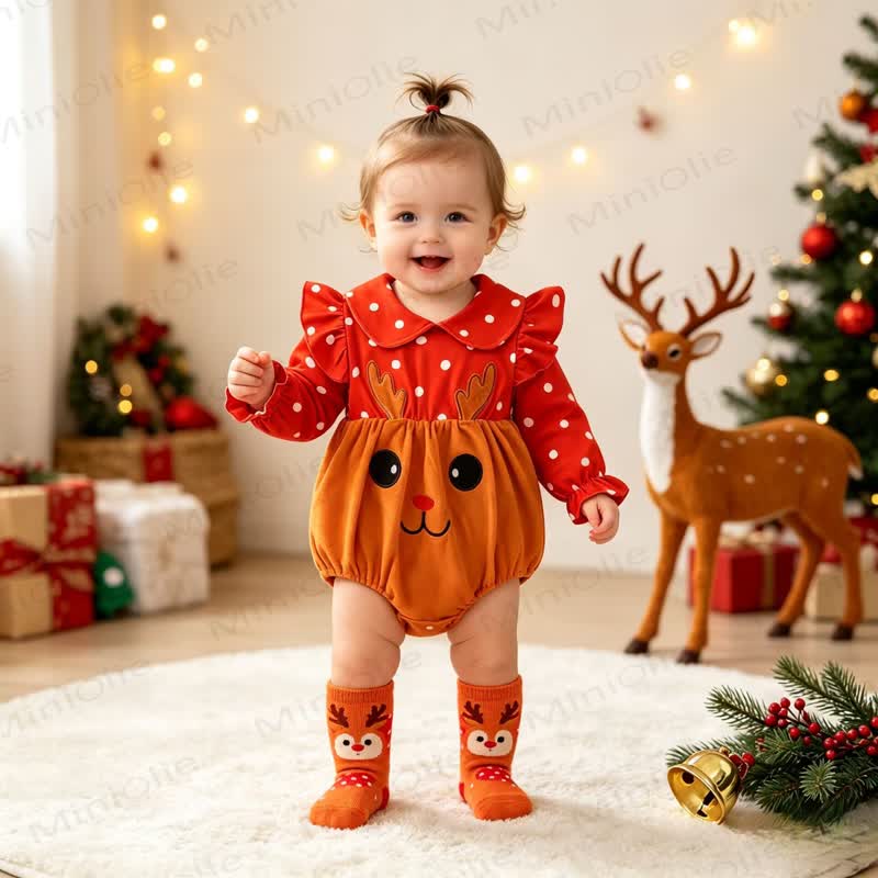 Baby Christmas Reindeer Dot Bodysuit - image 3